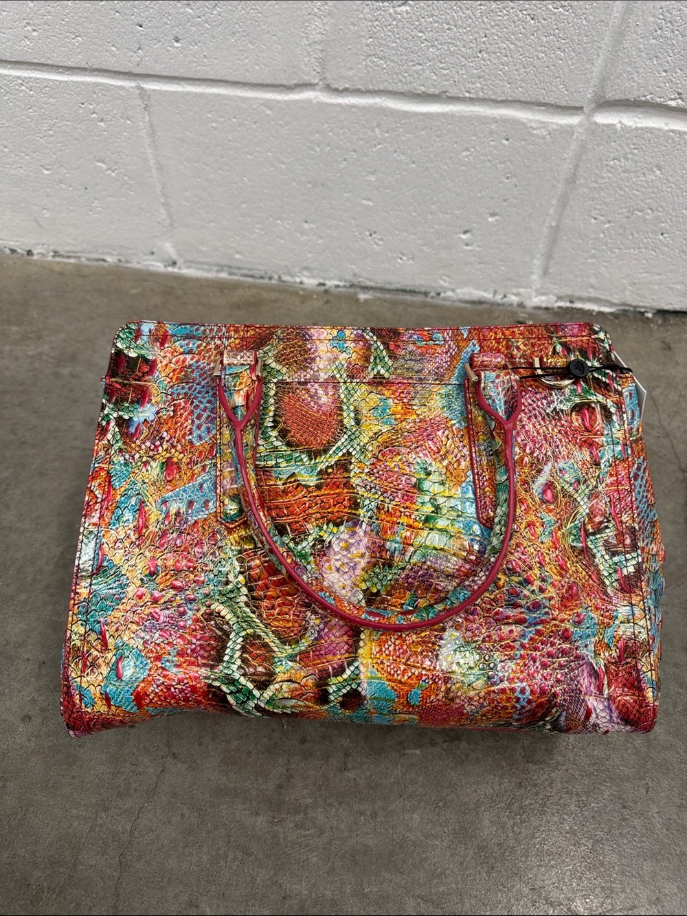 Brahmin “Small Finley” Embossed Leather Satchel - Red, Turquoise, Orange - Picture 5 of 9